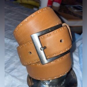 MEZLAN VANILLA STITCHING SUPPLE TAN CALFSKIN BELT SIZE 40​​​​​​​​​​​​